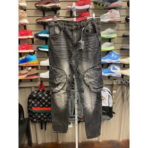 MNML Washed Black/Grey Men's Cargo Denim Jeans Size 34 New with Tags